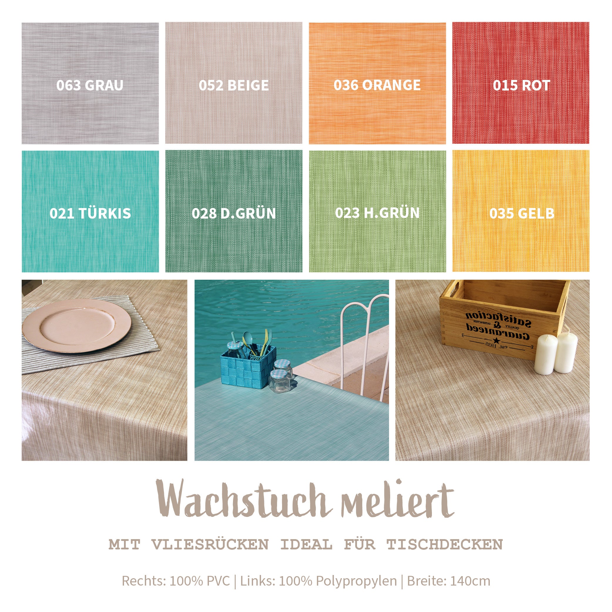 Tischdeckenstoff Wachstuch Meterware uni meliert wasserabweisend *Ab 50cm