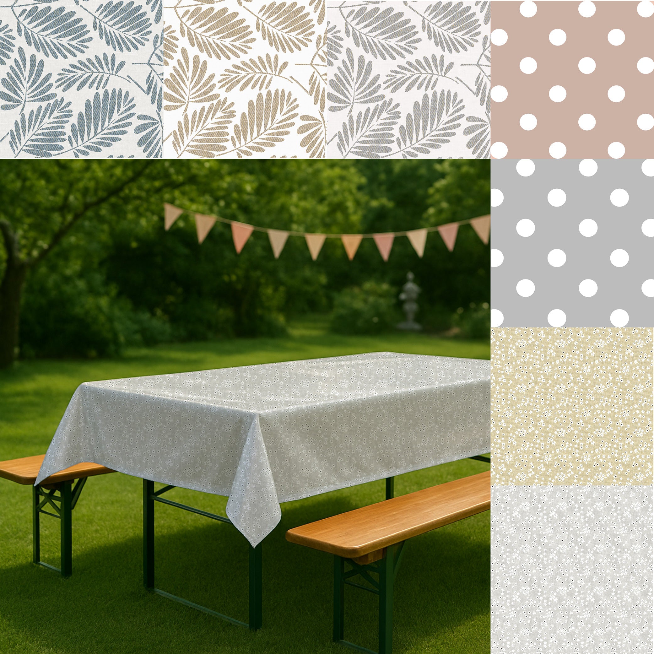 Tischdeckenstoff Wachstuch Meterware Punkte & Blumen wasserabweisend *Ab 50cm