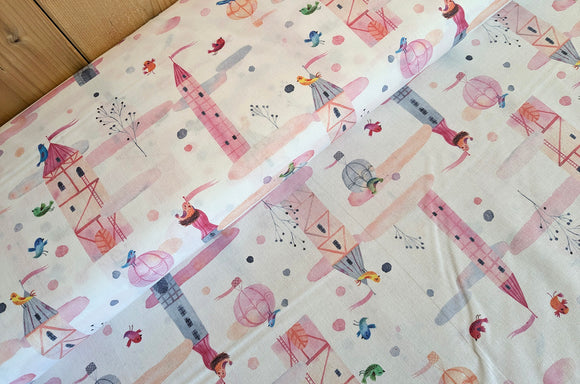 Baumwolle digital bedruckt rosa Schlösser *Ab 50cm