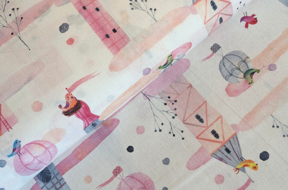 Baumwolle digital bedruckt rosa Schlösser *Ab 50cm