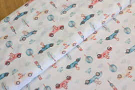 Baumwolle digital bedruckt Tiere im Rennwagen *Ab 50cm