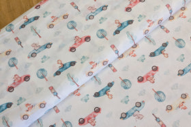 Baumwolle digital bedruckt Tiere im Rennwagen *Ab 50cm