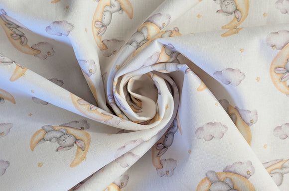 Baumwolle digital bedruckt Hasen auf Mond *Ab 50cm