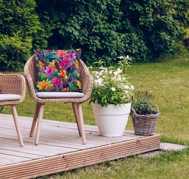 Canvas wasserabweisend Dschungelblumen petrol *Ab 50cm - 0