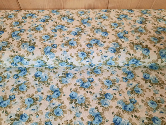 Tissu déco roses bleu *À partir de 50cm