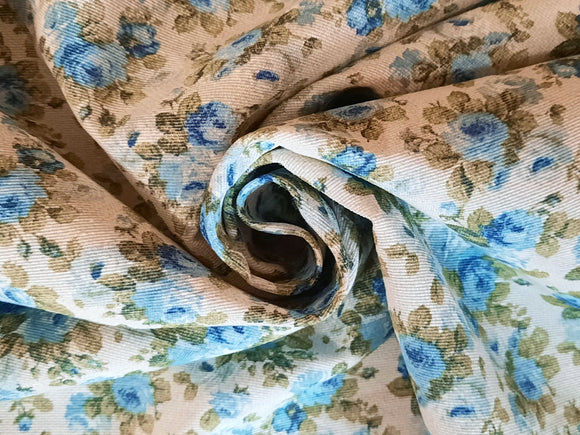 Tissu déco roses bleu *À partir de 50cm