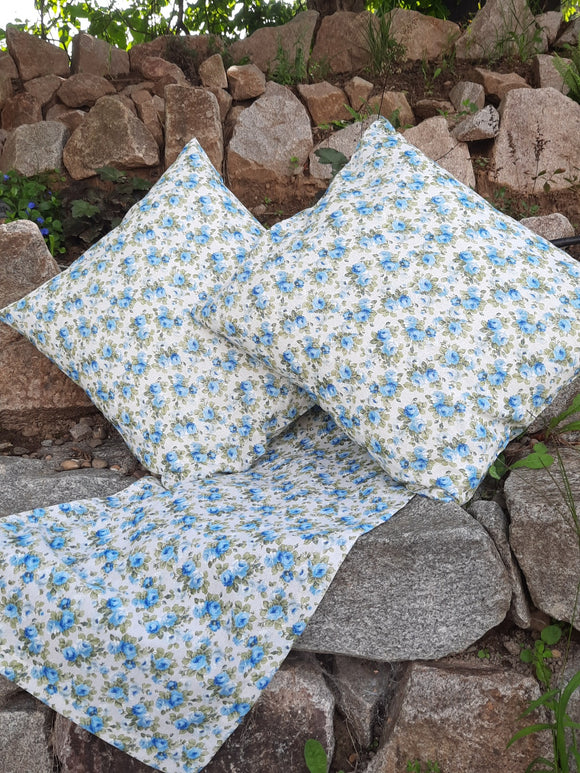 Tissu déco roses bleu *À partir de 50cm