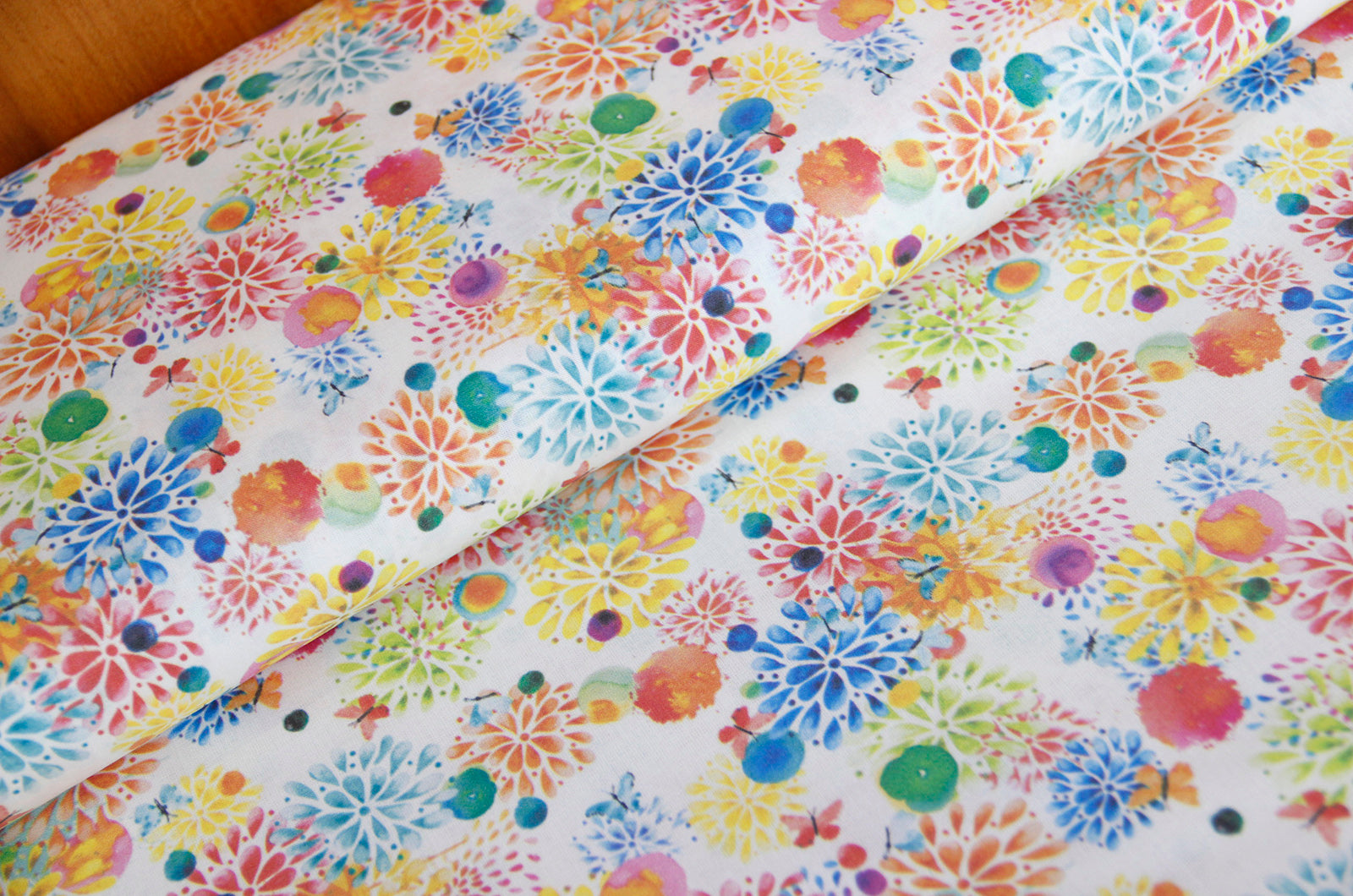 Cotton digital print watercolor flowers * From 50 cm