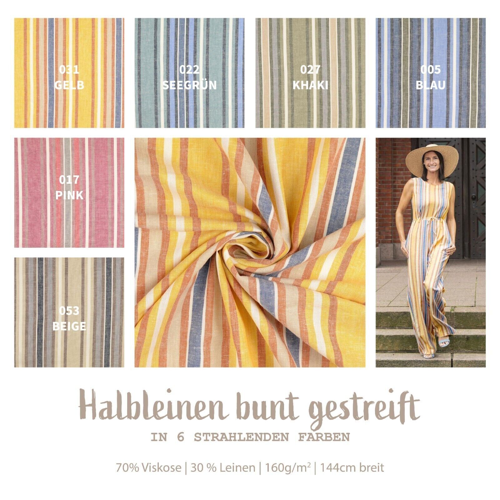 Half linen colorful stripes * From 50 cm