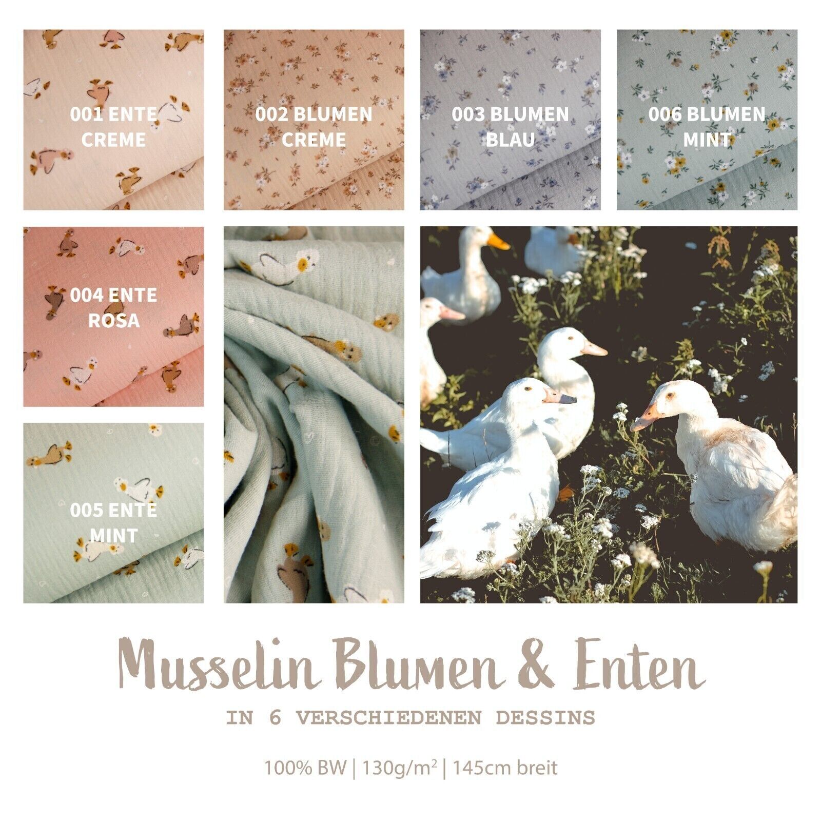 Musselin Enten & Blumen *Ab 25 cm