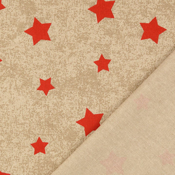 Dekostoff Halbpanama rote Sterne auf beige *Ab 50cm
