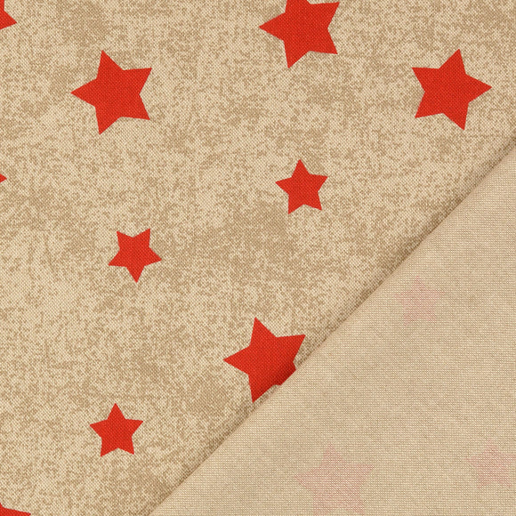Dekostoff Halbpanama rote Sterne auf beige *Ab 50cm