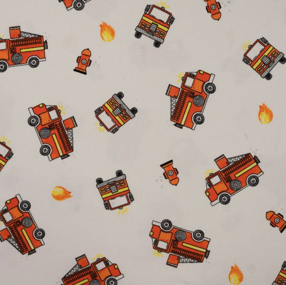 Baumwolljersey bedruckt Feuerwehr creme *Ab 50cm