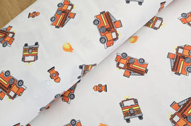 Baumwolljersey bedruckt Feuerwehr creme *Ab 50cm