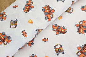 Baumwolljersey bedruckt Feuerwehr creme *Ab 50cm