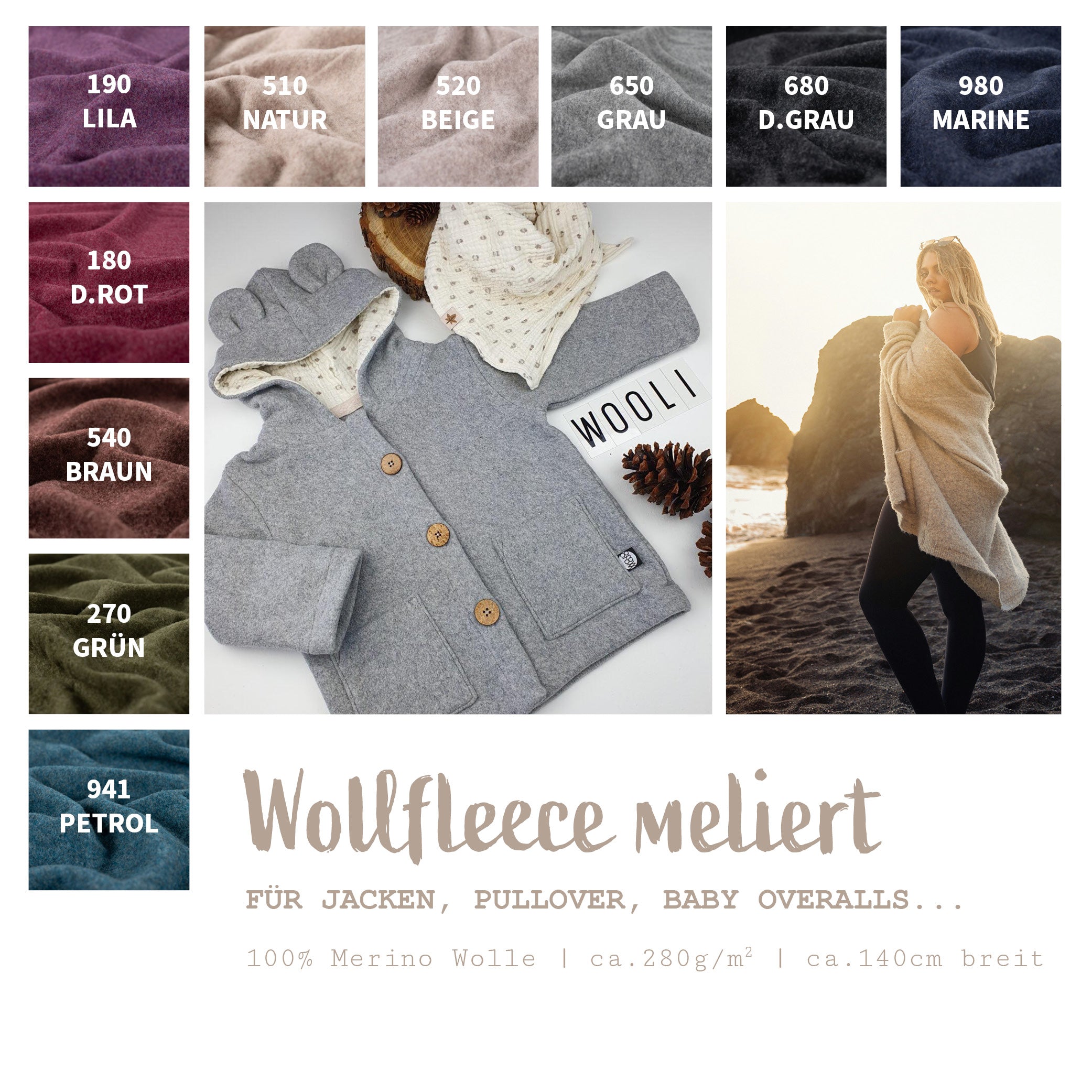 Wollfleece meliert *Ab 50cm