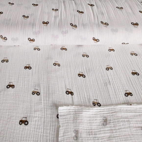Musselin Traktoren ecrue *Ab 50 cm