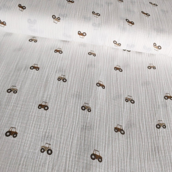 Musselin Traktoren ecrue *Ab 50 cm
