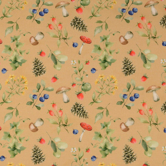 Baumwolle digital bedruckt & merzerisiert - Wald beige *Ab 50cm