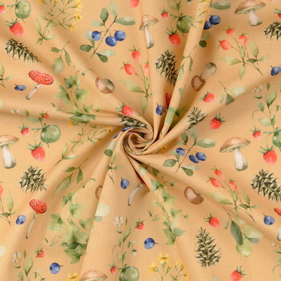 Baumwolle digital bedruckt & merzerisiert - Wald beige *Ab 50cm