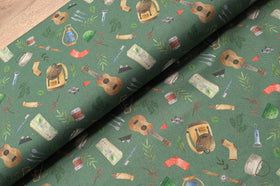 Baumwolle digital bedruckt & merzerisiert - Camping petrol *Ab 50cm