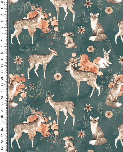 Kaufen 004-rehe-petrol Alpenfleece bedruckt *Ab 50cm