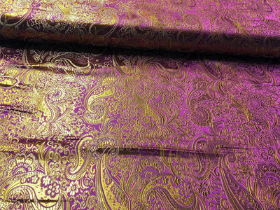 Kaufen 045-lila-gold Brokatstoff Paisley mit gold *Ab 50cm