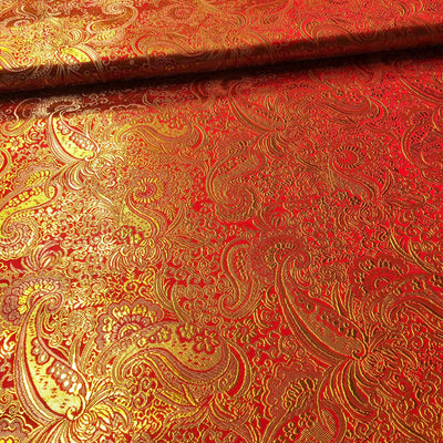Kaufen 115-rot-gold Brokatstoff Paisley mit gold *Ab 50cm