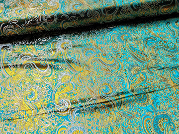 Buy 121-turkis-gold Brokatstoff Paisley mit gold *Ab 50cm
