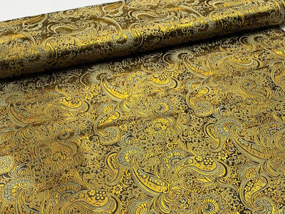 Kaufen 169-schwarz-gold Brokatstoff Paisley mit gold *Ab 50cm