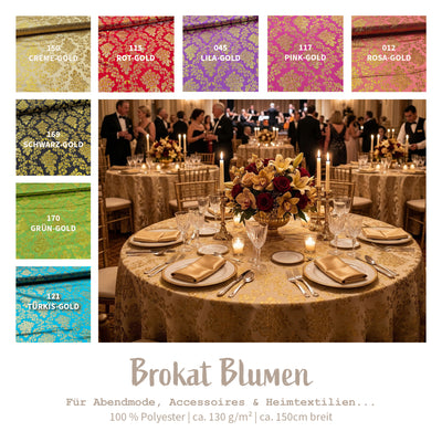 Brokatstoff Blumen mit gold *Ab 50cm