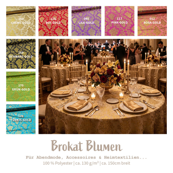 Brokatstoff Blumen mit gold *Ab 50cm