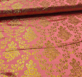 Buy 012-rosa-gold Brokatstoff Blumen mit gold *Ab 50cm