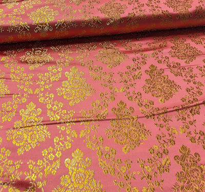 Kaufen 012-rosa-gold Brokatstoff Blumen mit gold *Ab 50cm