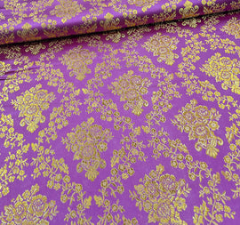 Buy 045-lila-gold Brokatstoff Blumen mit gold *Ab 50cm