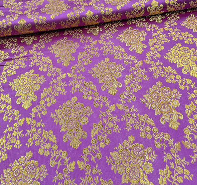Kaufen 045-lila-gold Brokatstoff Blumen mit gold *Ab 50cm