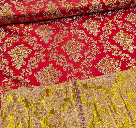 Brocde Pattern Brocade Fabric by the Meter, Gold Flowers, Elegant Jacquard Decor ...
