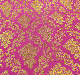 Buy 117-pink-gold Brokatstoff Blumen mit gold *Ab 50cm