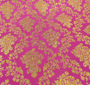 Buy 117-pink-gold Brokatstoff Blumen mit gold *Ab 50cm