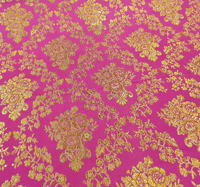 Kaufen 117-pink-gold Brokatstoff Blumen mit gold *Ab 50cm