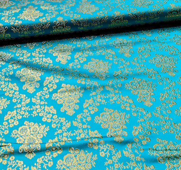 Brokatstoff Blumen mit gold *Ab 50cm