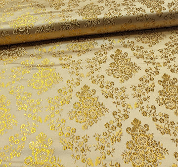 Buy 150-creme-gold Brokatstoff Blumen mit gold *Ab 50cm