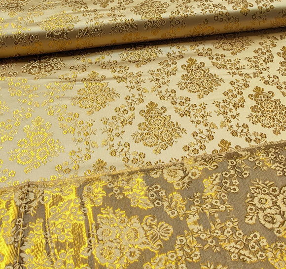 Brokatstoff Blumen mit gold *Ab 50cm