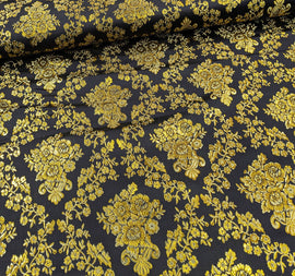 Buy 169-schwarz-gold Brokatstoff Blumen mit gold *Ab 50cm