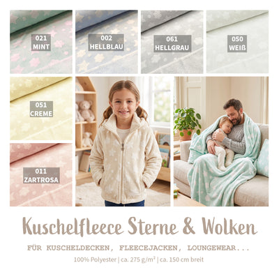 Kuschelfleece Sterne & Wolken *Ab 50cm