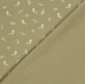 Musselin bedruckt Vögel khaki *Ab 25cm
