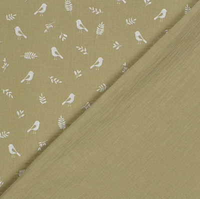Musselin bedruckt Vögel khaki *Ab 25cm