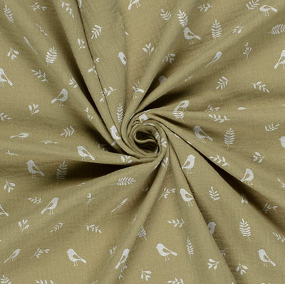 Musselin bedruckt Vögel khaki *Ab 25cm - 0