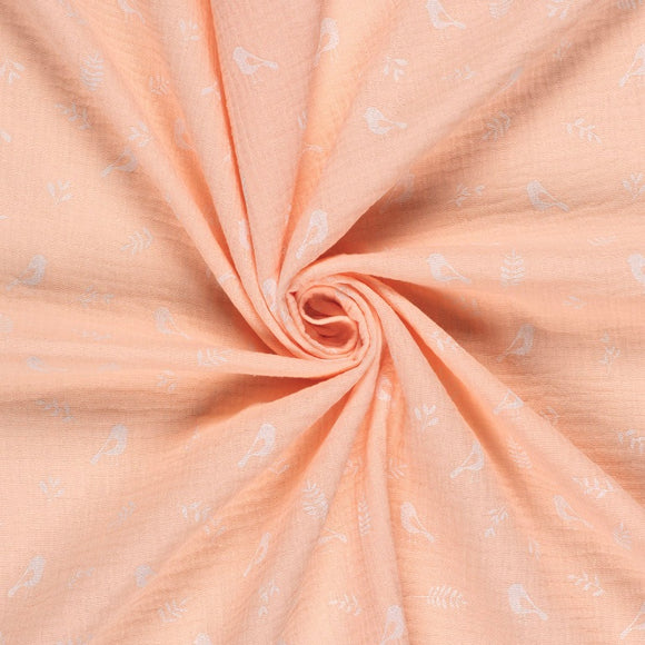 Musselin bedruckt Vögel rosa *Ab 25cm
