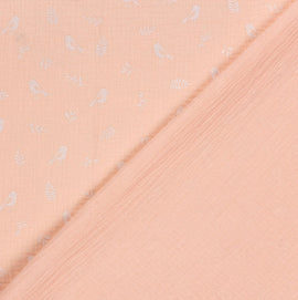 Musselin bedruckt Vögel rosa *Ab 25cm - 0